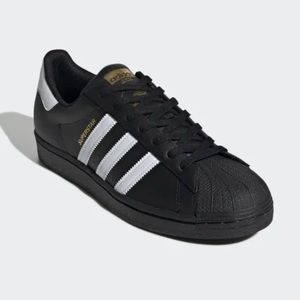 Mens adidas 9.5 Black White Gold Superstar NEW no tags no box